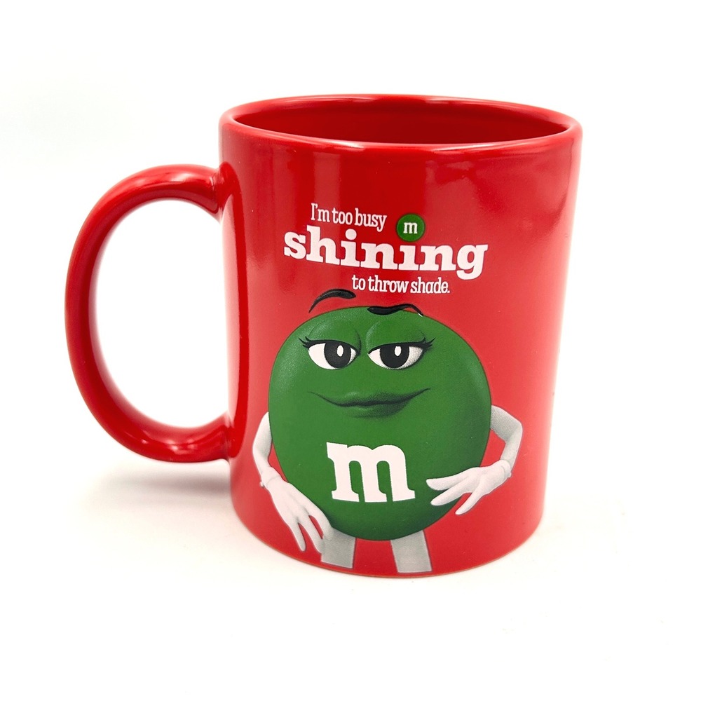 M&M's Green Character Red Ceramic Mug Shining To Throw Shade Sassy